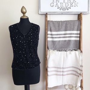 Laurence Kazar Top Beaded Sequin Sleeveless Formal Black Size Medium